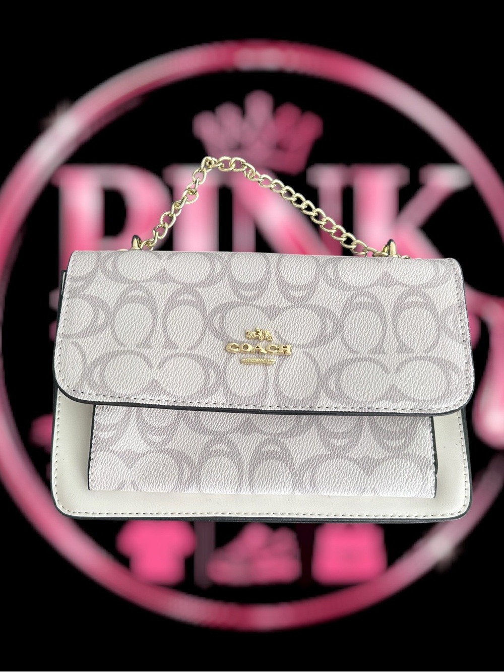 Coach Pale Gray Signature Chain Shoulder Bag